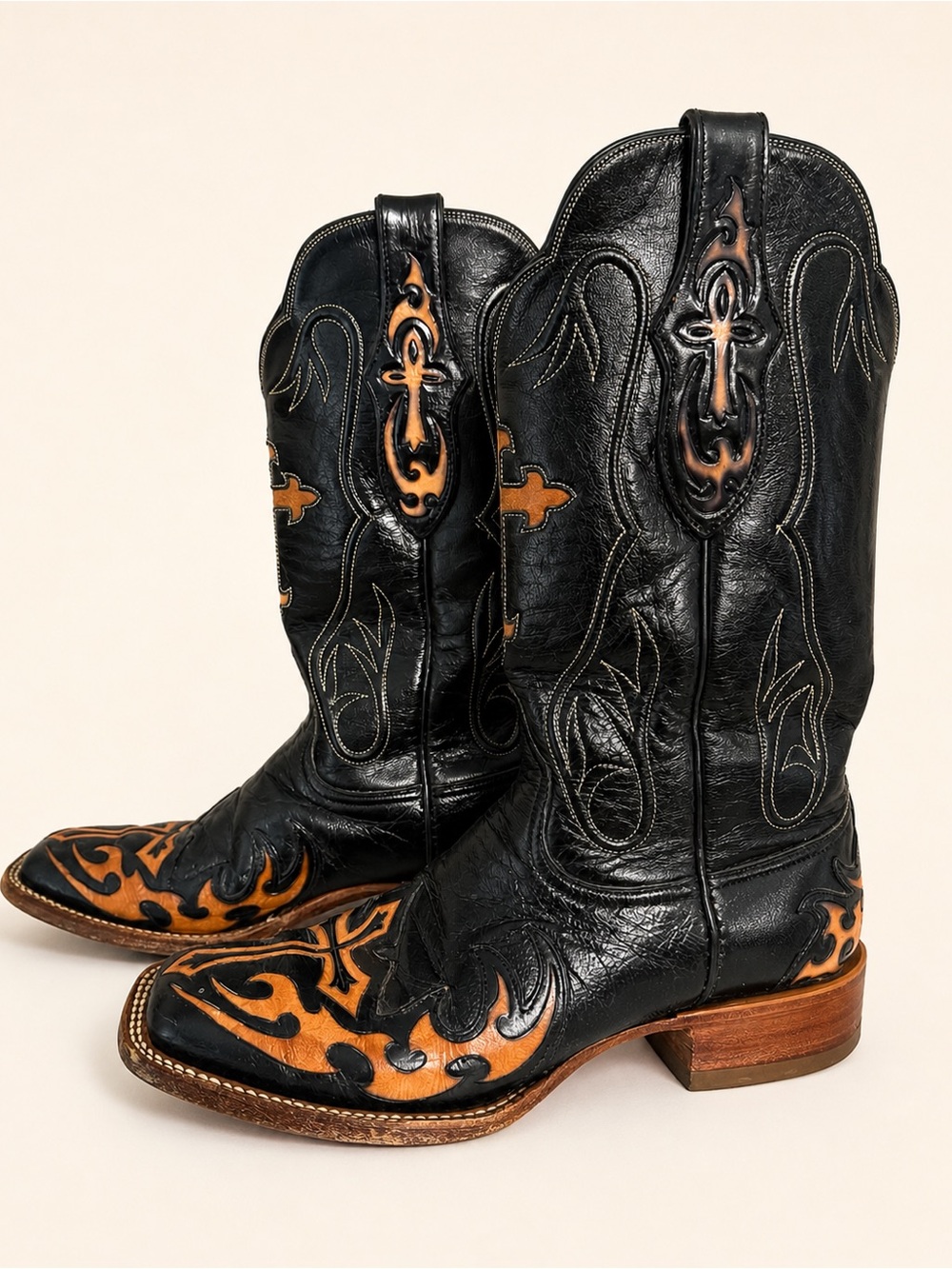 Black Jack Cross Flame Western Cowboy Boots Handmade USA Size 9B - Picture 4 of 8